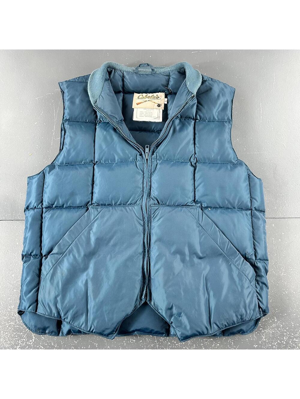 VTG Cabelas Down Puffer Vest Womens Large Deep Teal Square Quilt Thick Fill Warm